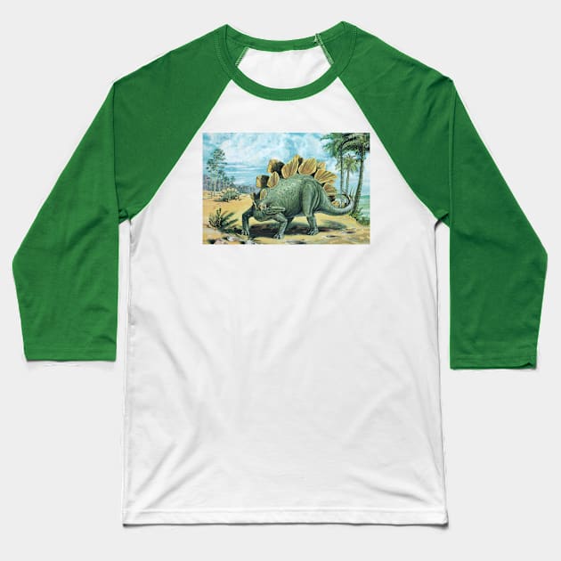 Stegosaurus Baseball T-Shirt by davidroland